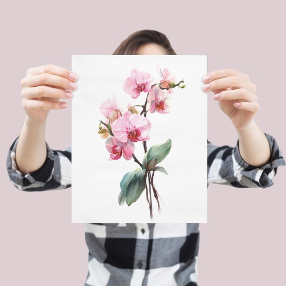 Watercolor Pink Orchids Wall Art Print Unframed - Elegant Floral Serenity - Picture 4 of 6